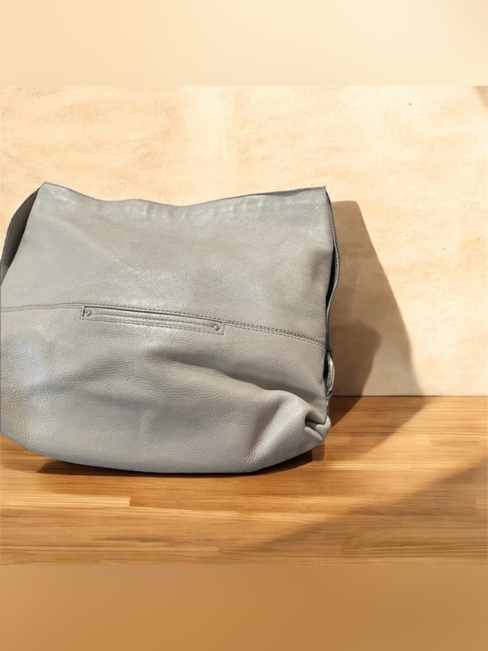 Michael Kors Pebbled Leather Hobo Shoulder Bag Light Gray Large Slouchy Purse - Picture 6 of 10